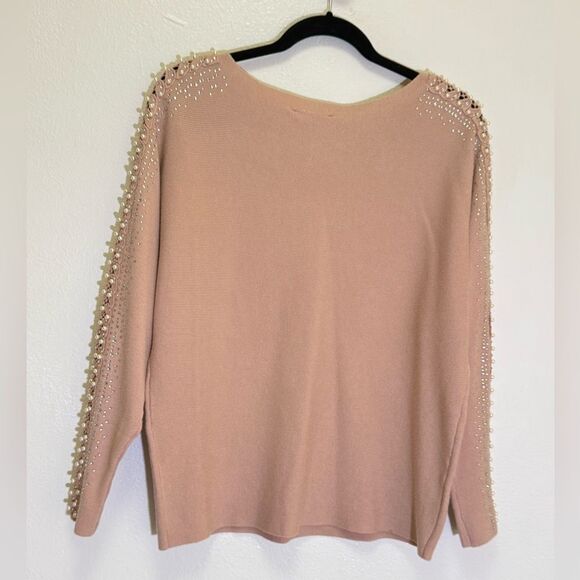 LIV Milano - Boat Neck Sweater with pearls & rhinestone in Dusty Pink - size S - Picture 2 of 4